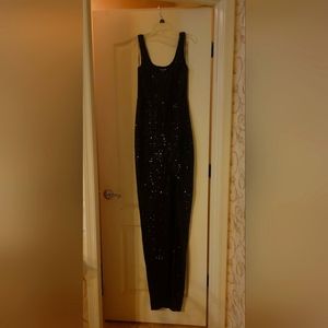 Long black sequined dress with split